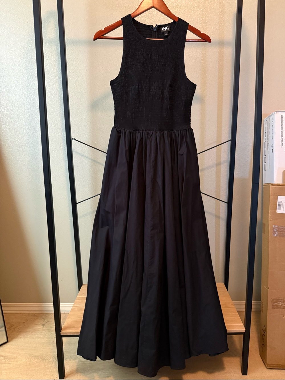 INC International Concepts Black Textured Bodice Sleeveless Maxi Dress